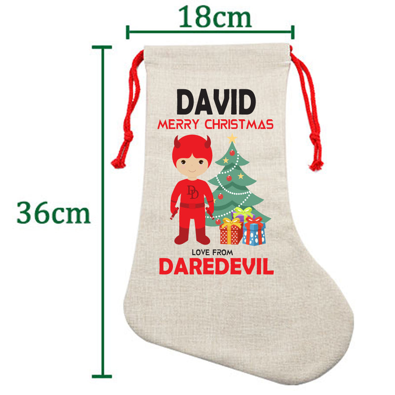 PERSONALISED Cartoon Inspired Super Hero Devil DAVID HIGH QUALITY Large CHRISTMAS STOCKING - Any Name you want!