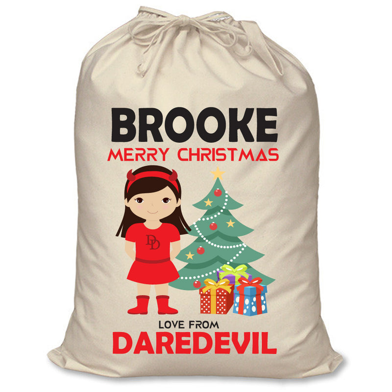 PERSONALISED Cartoon Inspired Super Hero Devil Girl BROOKE - XL Children's Christmas Santa Sack CUSTOMISE Present