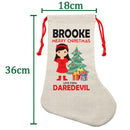 PERSONALISED Cartoon Inspired Super Hero Devil Girl BROOKE HIGH QUALITY Large CHRISTMAS STOCKING - Any Name you want!