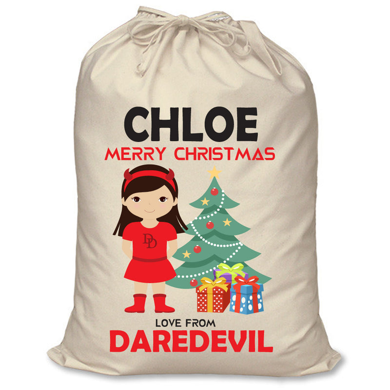 PERSONALISED Cartoon Inspired Super Hero Devil Girl CHLOE - XL Children's Christmas Santa Sack CUSTOMISE Present