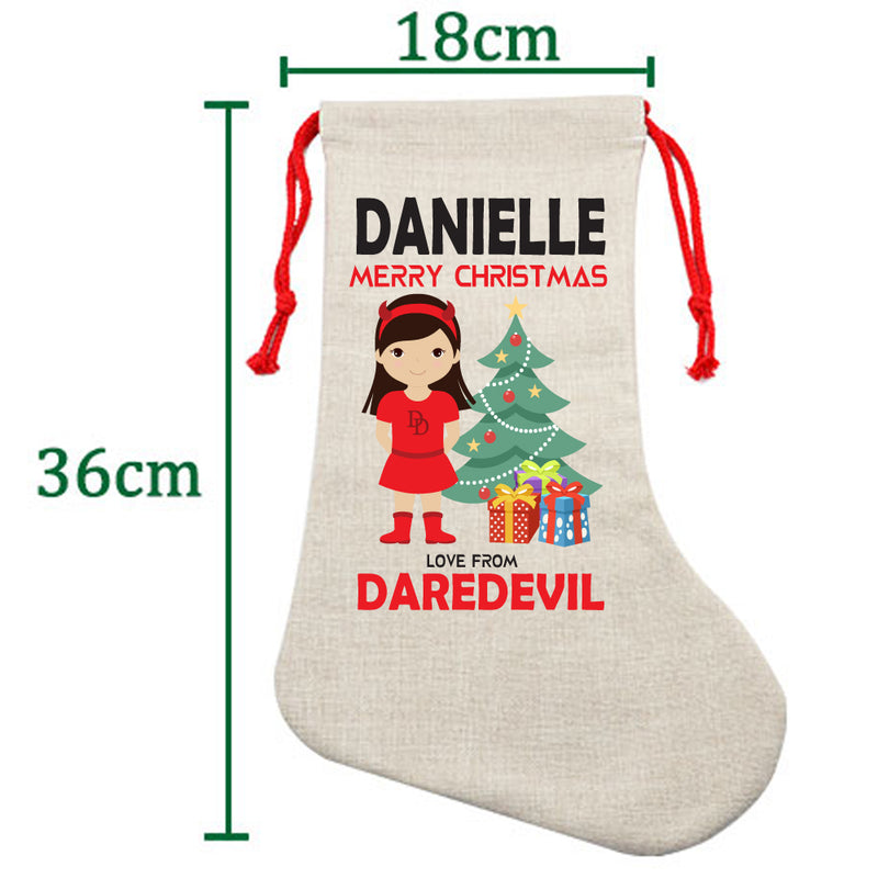 PERSONALISED Cartoon Inspired Super Hero Devil Girl DANIELLE HIGH QUALITY Large CHRISTMAS STOCKING - Any Name you want!