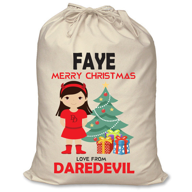 PERSONALISED Cartoon Inspired Super Hero Devil Girl FAYE - XL Children's Christmas Santa Sack CUSTOMISE Present