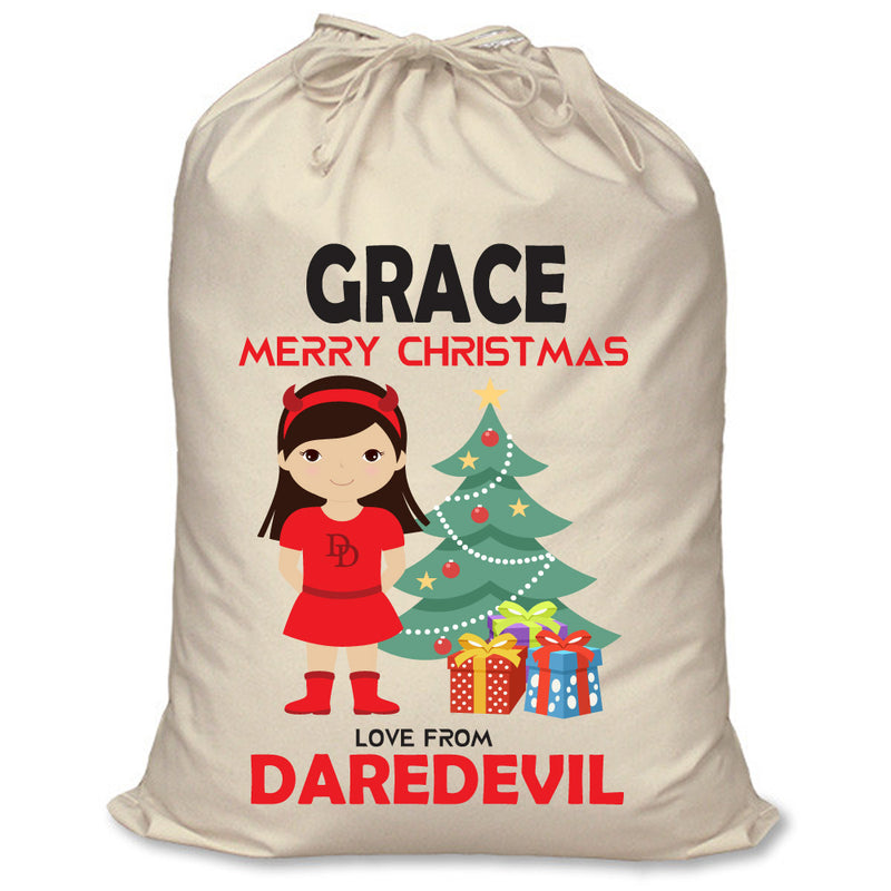 PERSONALISED Cartoon Inspired Super Hero Devil Girl GRACE - XL Children's Christmas Santa Sack CUSTOMISE Present