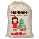 PERSONALISED Cartoon Inspired Super Hero Devil Girl HANNAH - XL Children's Christmas Santa Sack CUSTOMISE Present