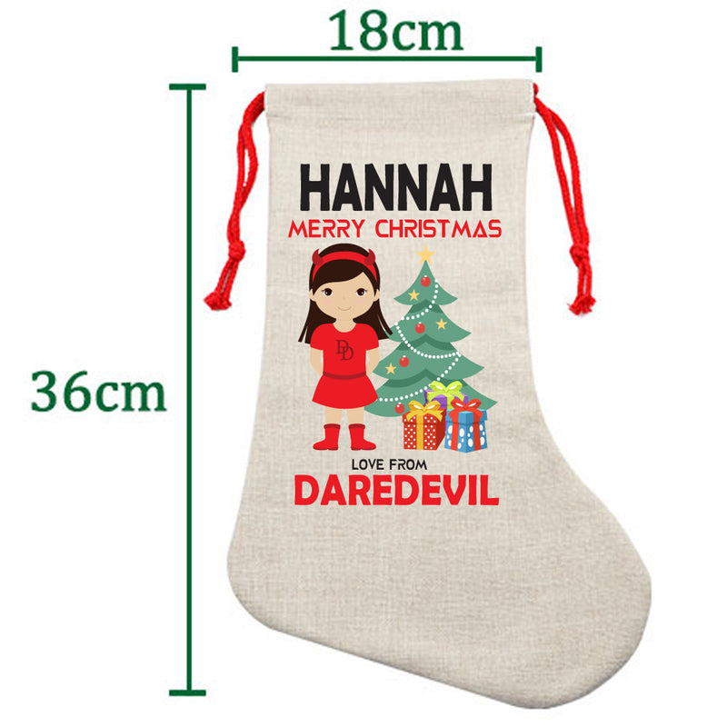 PERSONALISED Cartoon Inspired Super Hero Devil Girl HANNAH HIGH QUALITY Large CHRISTMAS STOCKING - Any Name you want!