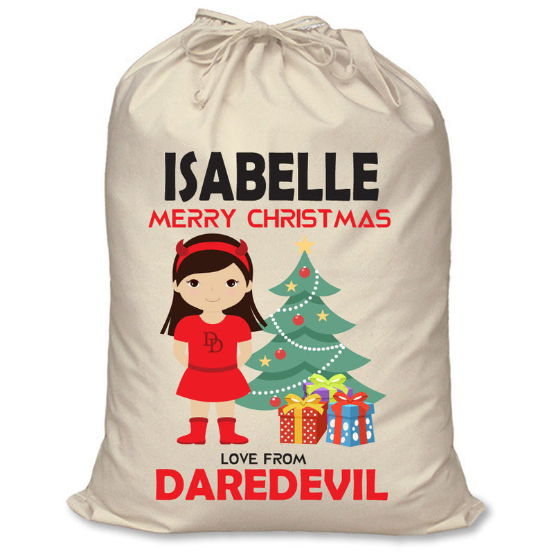 PERSONALISED Cartoon Inspired Super Hero Devil Girl ISABELLE - XL Children's Christmas Santa Sack CUSTOMISE Present