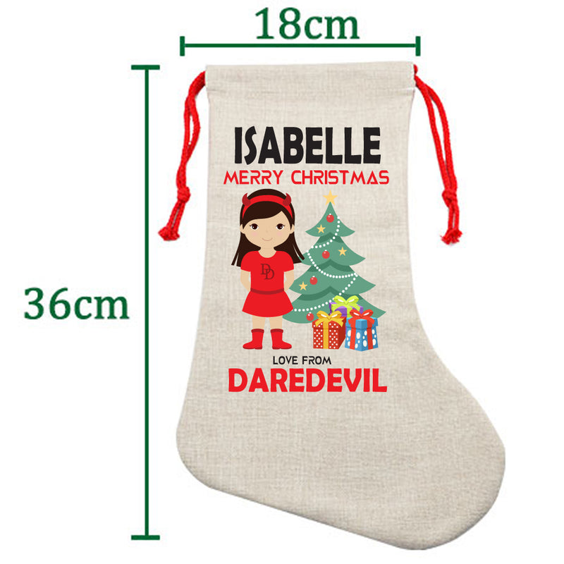 PERSONALISED Cartoon Inspired Super Hero Devil Girl ISABELLE HIGH QUALITY Large CHRISTMAS STOCKING - Any Name you want!