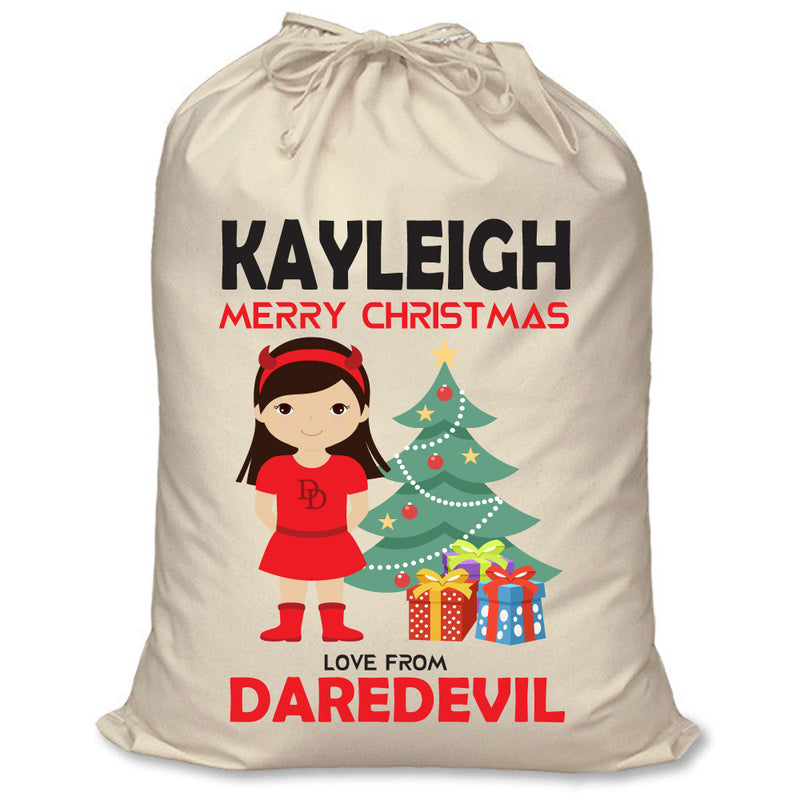 PERSONALISED Cartoon Inspired Super Hero Devil Girl KAYLEIGH - XL Children's Christmas Santa Sack CUSTOMISE Present