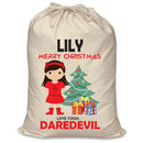 PERSONALISED Cartoon Inspired Super Hero Devil Girl LILY - XL Children's Christmas Santa Sack CUSTOMISE Present