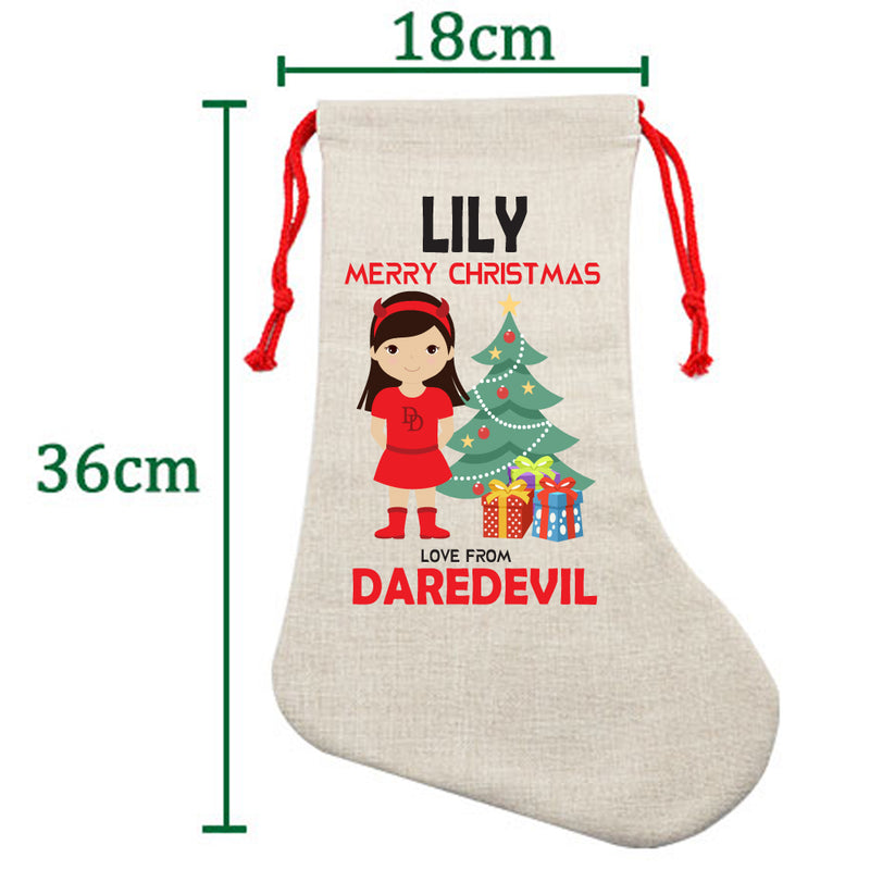 PERSONALISED Cartoon Inspired Super Hero Devil Girl LILY HIGH QUALITY Large CHRISTMAS STOCKING - Any Name you want!
