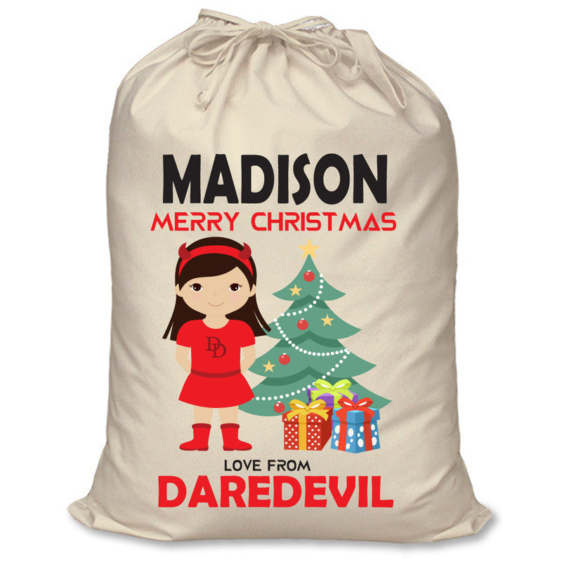 PERSONALISED Cartoon Inspired Super Hero Devil Girl MADISON - XL Children's Christmas Santa Sack CUSTOMISE Present