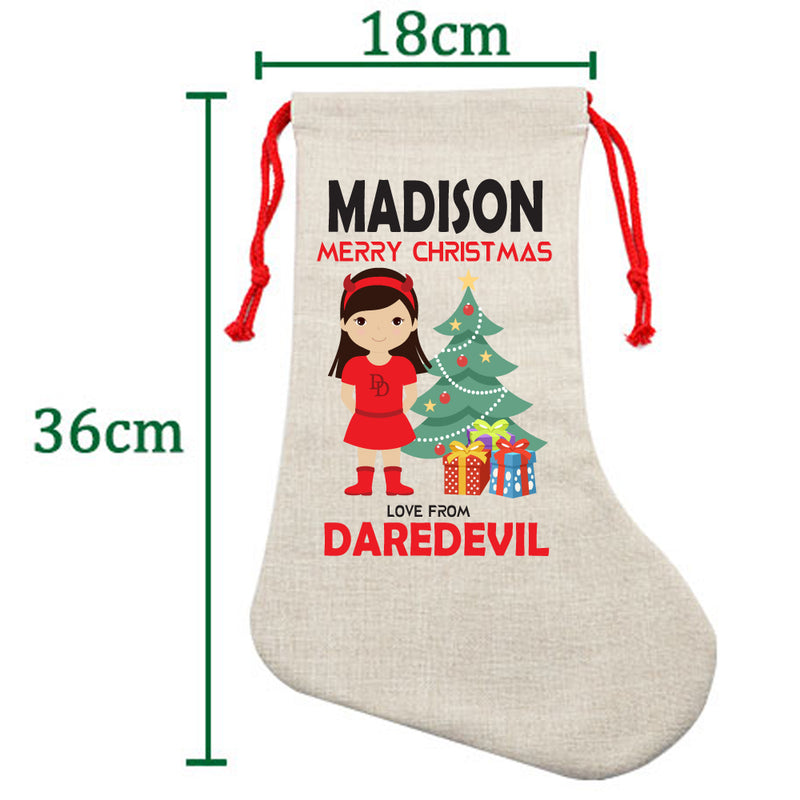 PERSONALISED Cartoon Inspired Super Hero Devil Girl MADISON HIGH QUALITY Large CHRISTMAS STOCKING - Any Name you want!