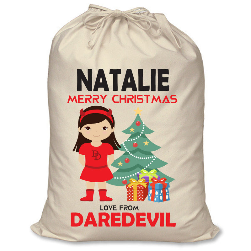 PERSONALISED Cartoon Inspired Super Hero Devil Girl NATALIE - XL Children's Christmas Santa Sack CUSTOMISE Present