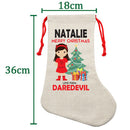 PERSONALISED Cartoon Inspired Super Hero Devil Girl NATALIE HIGH QUALITY Large CHRISTMAS STOCKING - Any Name you want!