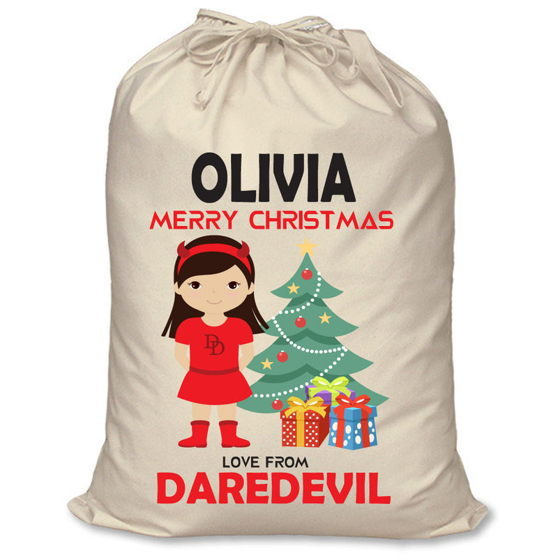 PERSONALISED Cartoon Inspired Super Hero Devil Girl OLIVIA - XL Children's Christmas Santa Sack CUSTOMISE Present
