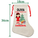PERSONALISED Cartoon Inspired Super Hero Devil Girl OLIVIA HIGH QUALITY Large CHRISTMAS STOCKING - Any Name you want!