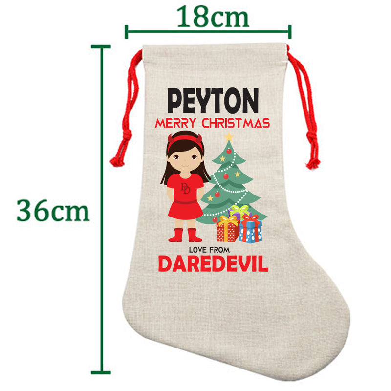 PERSONALISED Cartoon Inspired Super Hero Devil Girl PEYTON HIGH QUALITY Large CHRISTMAS STOCKING - Any Name you want!