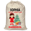 PERSONALISED Cartoon Inspired Super Hero Devil Girl SOPHIA - XL Children's Christmas Santa Sack CUSTOMISE Present