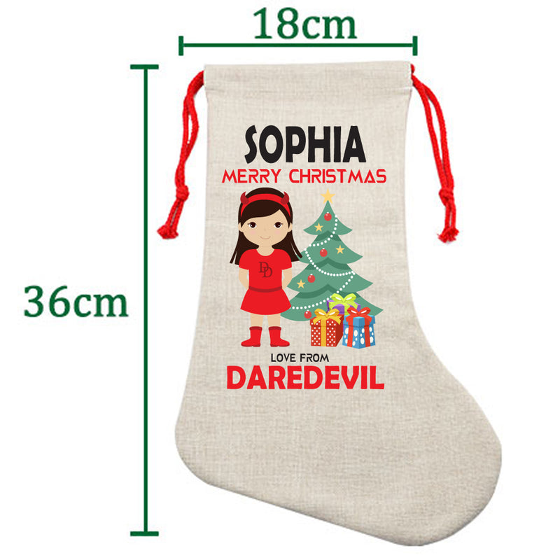 PERSONALISED Cartoon Inspired Super Hero Devil Girl SOPHIA HIGH QUALITY Large CHRISTMAS STOCKING - Any Name you want!