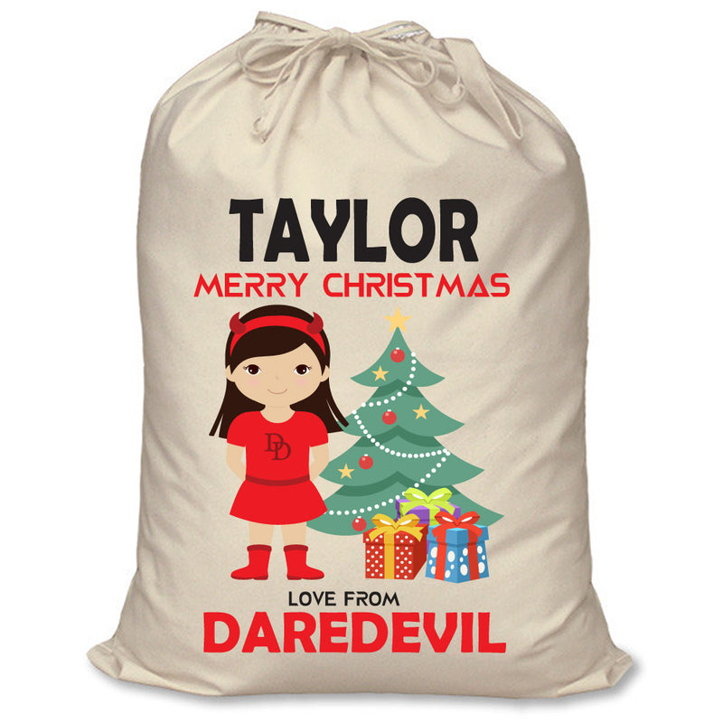 PERSONALISED Cartoon Inspired Super Hero Devil Girl TAYLOR - XL Children's Christmas Santa Sack CUSTOMISE Present