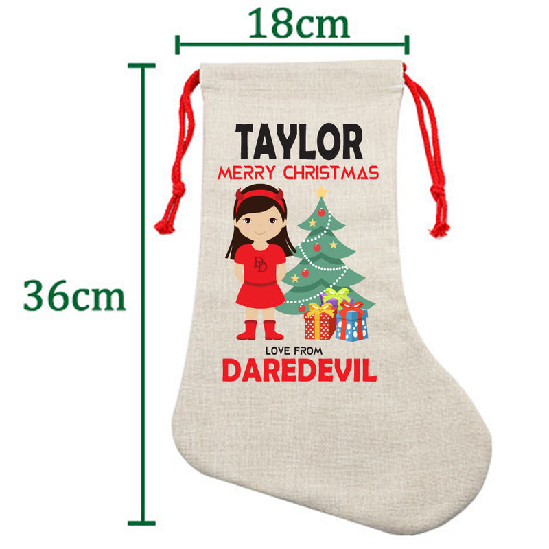 PERSONALISED Cartoon Inspired Super Hero Devil Girl TAYLOR HIGH QUALITY Large CHRISTMAS STOCKING - Any Name you want!