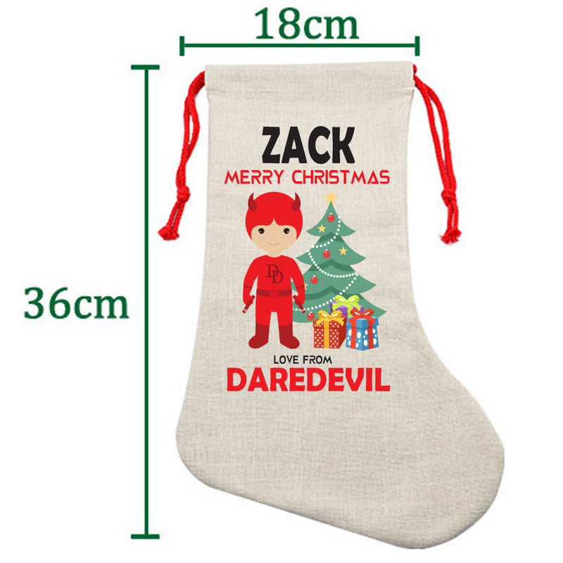 PERSONALISED Cartoon Inspired Super Hero Devil ZACK HIGH QUALITY Large CHRISTMAS STOCKING - Any Name you want!