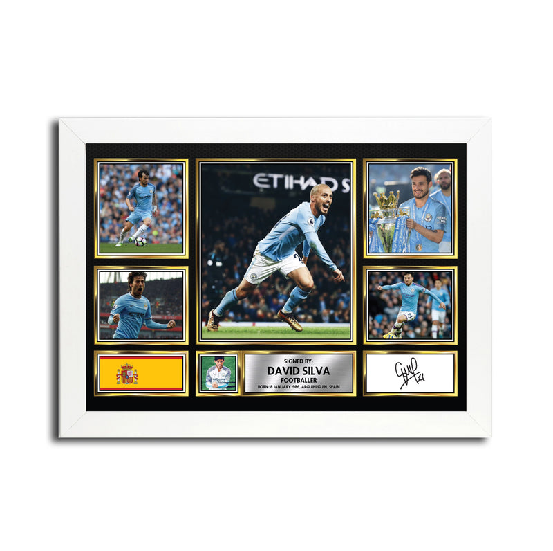 David Silva MC1577  - Black Frame Autographed Football Poster