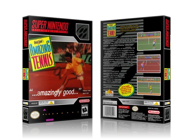 David Crane's Amazing Tennis Replacement Nintendo SNES Game Case Or Cover