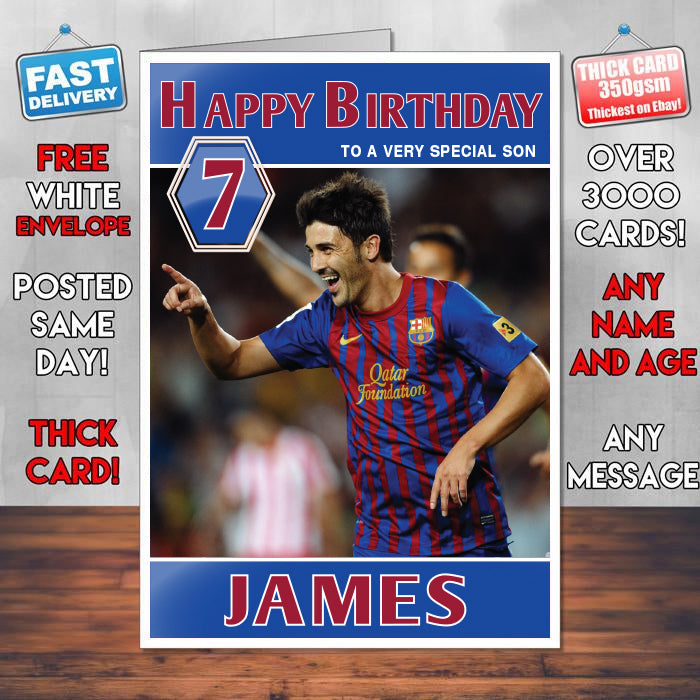 David Villa 2 Theme Inspired Kids Inspired Adult Personalised Sports Birthday Card (SA)