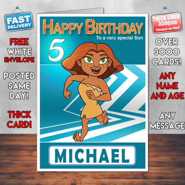 Dawn Of The Croods 2 Style Theme Personalised Kidshows Birthday Card (SA)