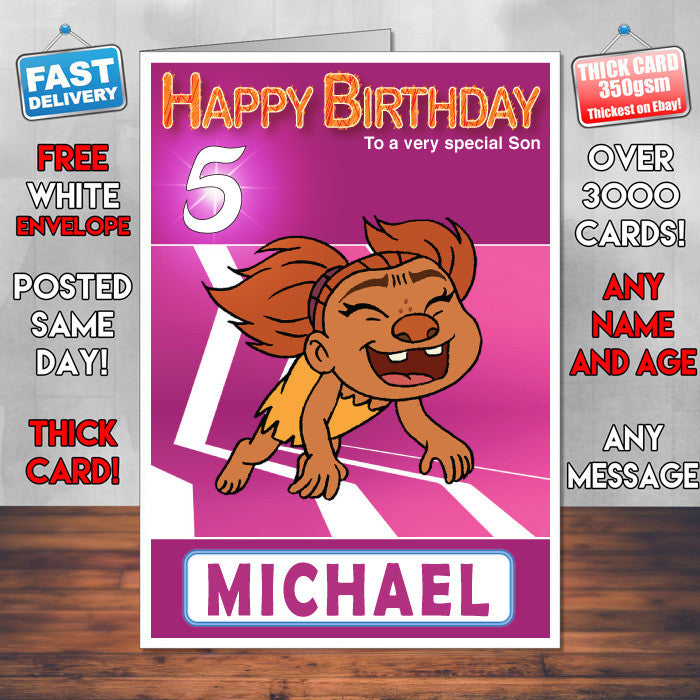 Dawn Of The Croods 5 Style Theme Personalised Kidshows Birthday Card (SA)