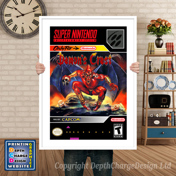 Demons Crest Super Nintendo Game Inspired Theme Retro Gaming Poster