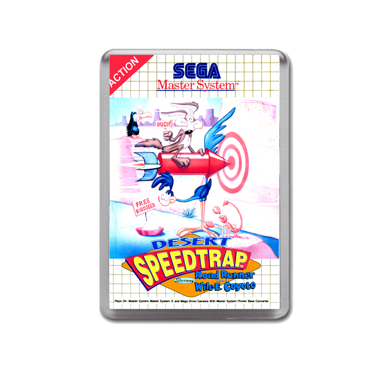 Desert Speed Trap Starring Roadrunner Sega Master System Game Inspired Fridge Magnet