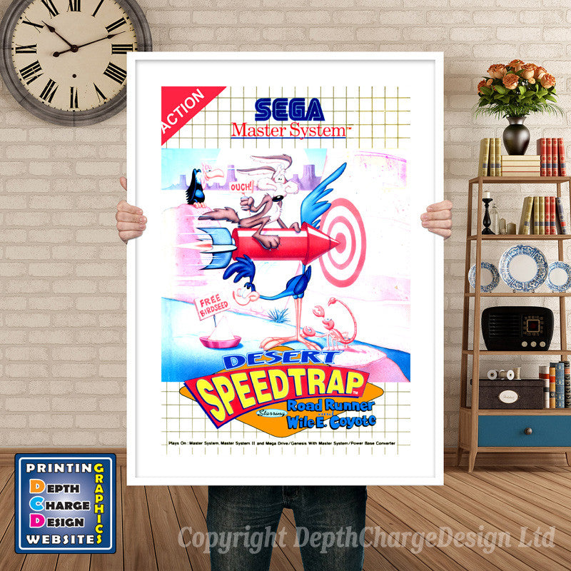 Desert Speed Trap Starring Roadrunner Inspired Retro Gaming Poster A4 A3 A2 Or A1