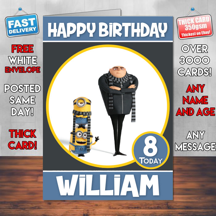 Despicable Me 3a Theme Style Personalised Kids Inspired Movie Birthday Card (SA)