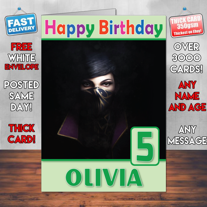 Personalised Dishonored 2 Emily Inspired Style Game Kids Inspired Birthday Card (SA)