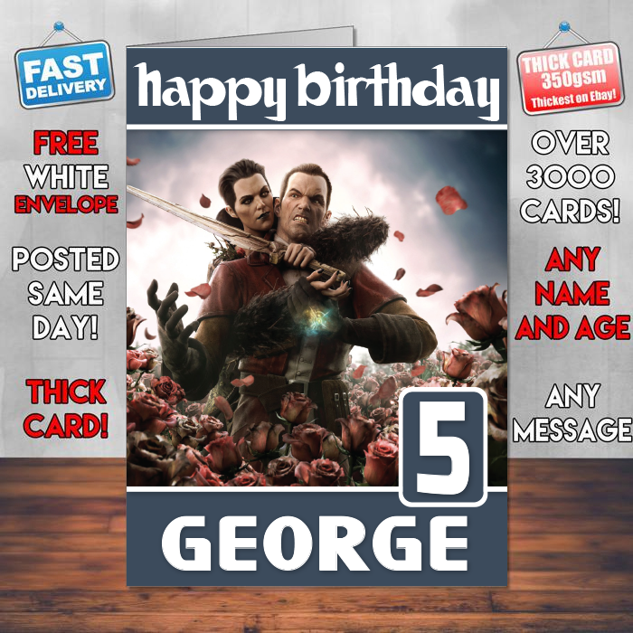 Personalised Dishonored The Brigmore Witches Inspired Style Game Kids Inspired Birthday Card (SA)