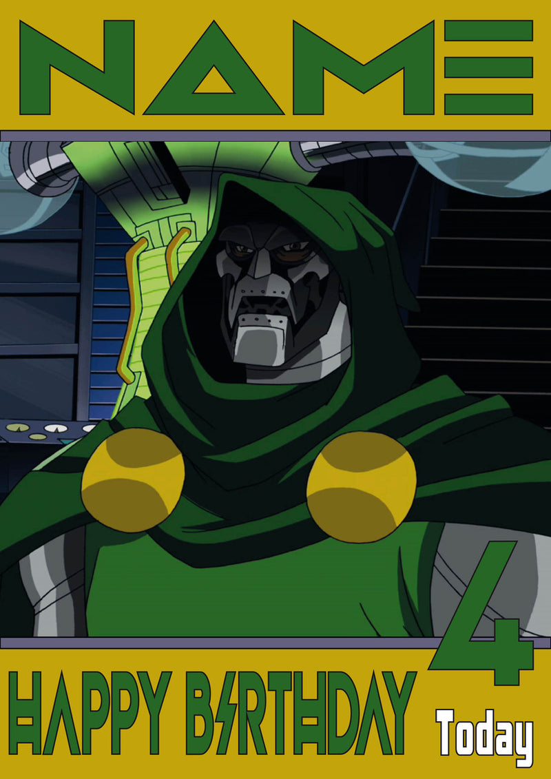Doctor Doom THEME INSPIRED Style PERSONALISED Kids Adult FUNNY Birthday Card