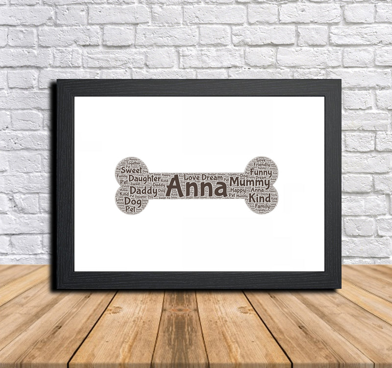 Personalised Dog Bone 1 Word Art Poster Print