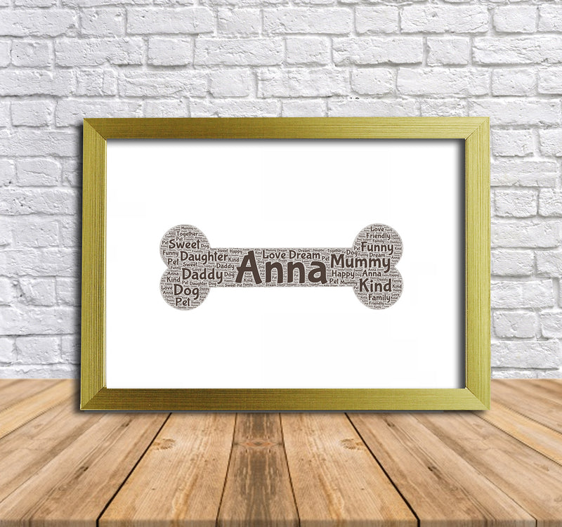 Personalised Dog Bone 1 Word Art Poster Print