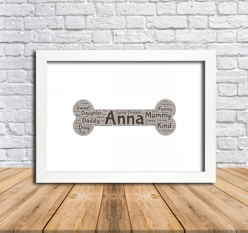 Personalised Dog Bone 1 Word Art Poster Print