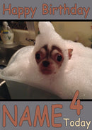 Dog Having Bubble Bath Funny Kids Adult Personalised Birthday Card Gift Present