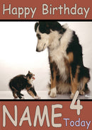 Dog Looking At Scared Kitten Funny Kids Adult Personalised Birthday Card Gift Present