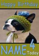 Dog Wearing Knitted Hat Funny Kids Adult Personalised Birthday Card Gift Present