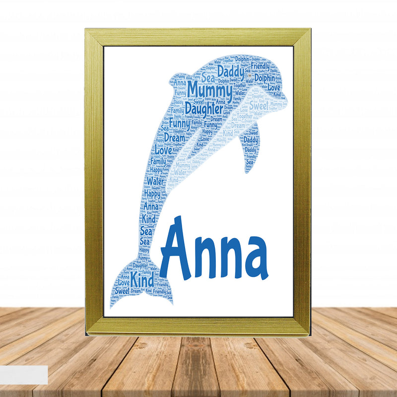 Personalised Dolphin 1 B Word Art Poster Print