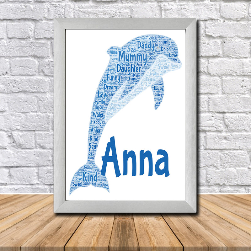 Personalised Dolphin 1 B Word Art Poster Print