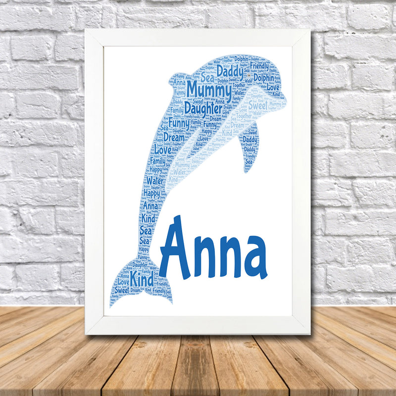 Personalised Dolphin 1 B Word Art Poster Print