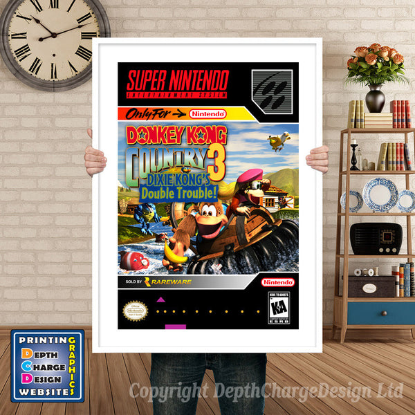 Donkey Kong Country 3 Super Nintendo Game Inspired Theme Retro Gaming Poster
