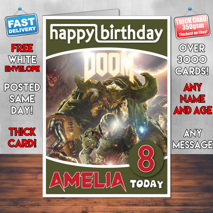 Personalised Doom 4 Inspired Style Game Kids Inspired Birthday Card (SA)