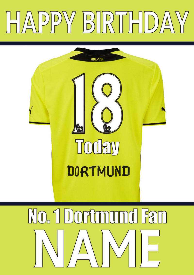 Dortmund Fan FOOTBALL TEAM THEME INSPIRED PERSONALISED Kids Adult Birthday Card